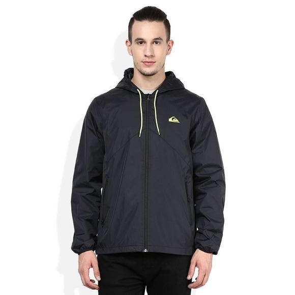 Quiksilver Everyday Windbreaker Jacket Mens M Medium Black Mesh Lined Full Zip - Picture 1 of 9